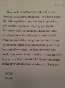 Dedication page of THE RED FANG - dedicated to Bret Michaels